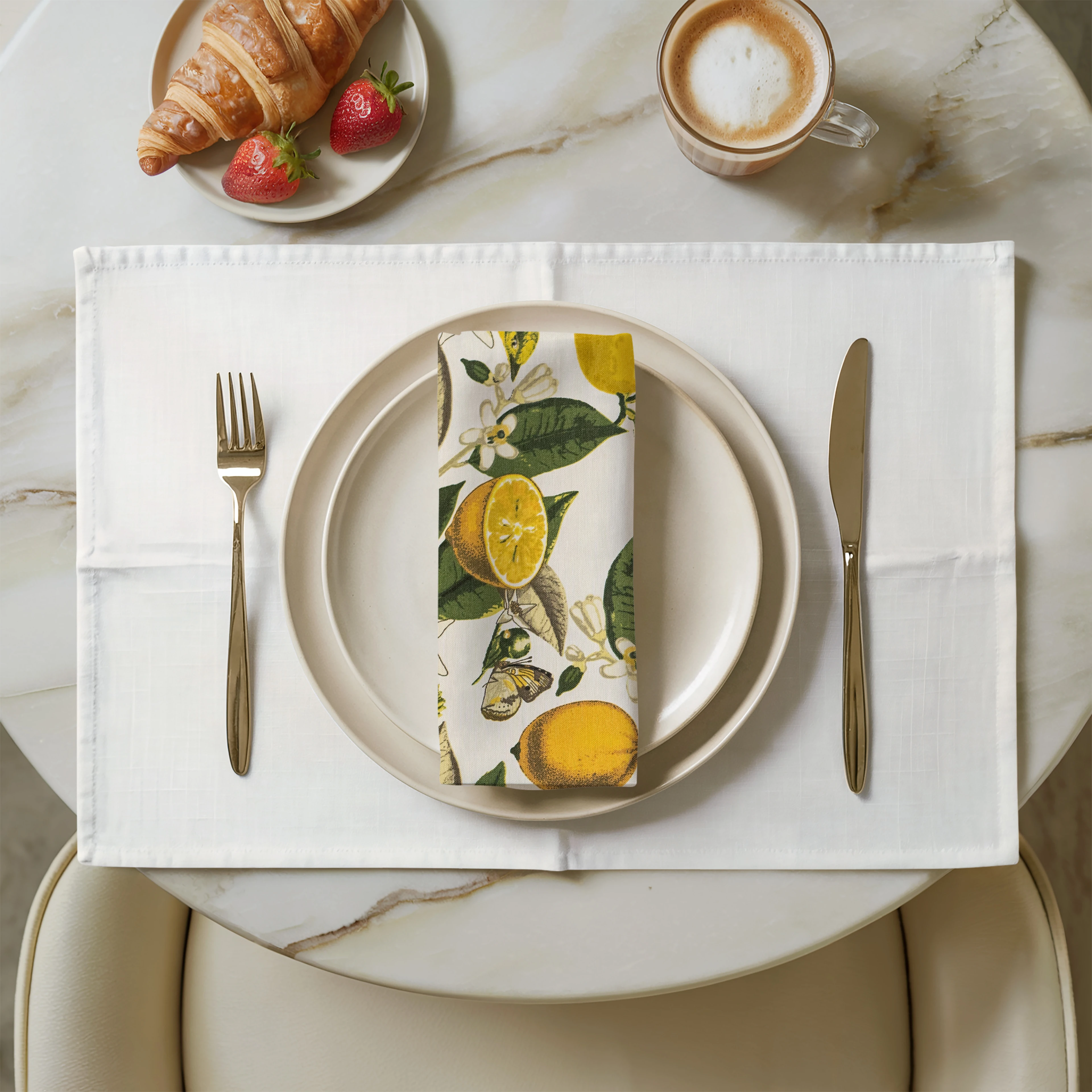 Limon Desenli Keten Peçete