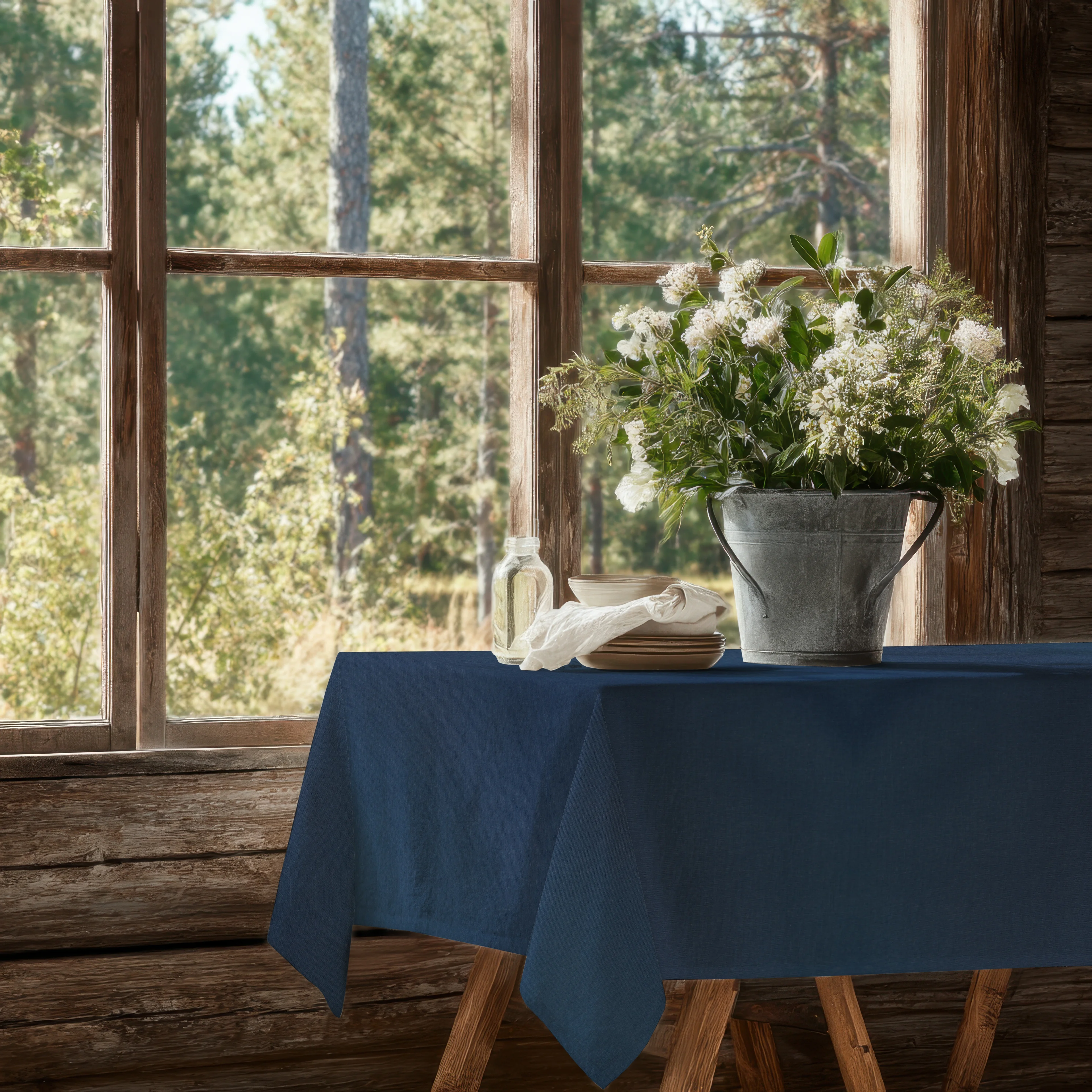 Lacivert Keten Masa Örtüsü Dertsiz Kumaş