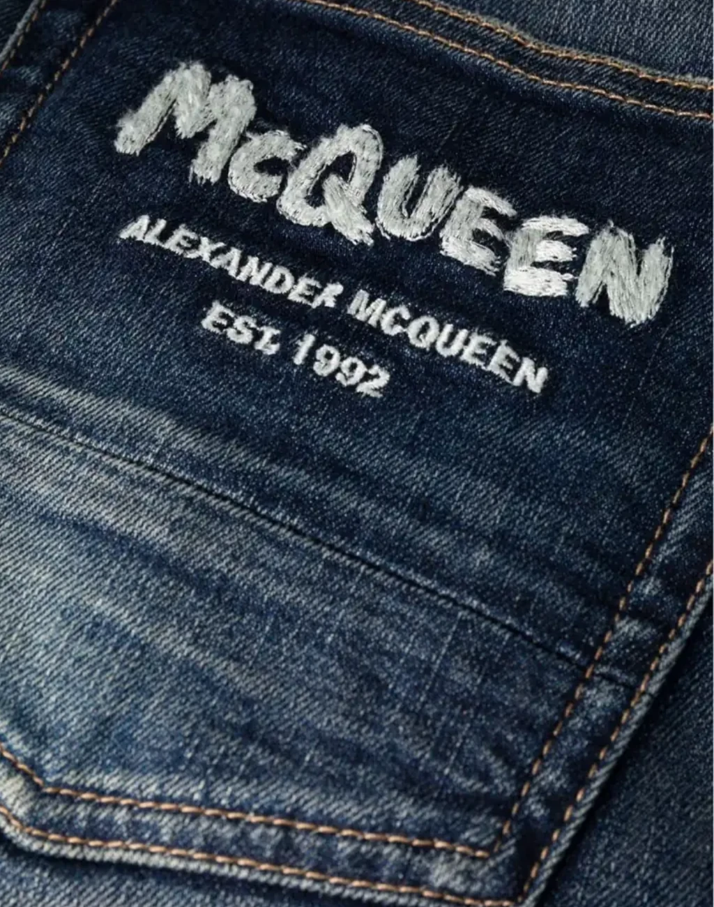 Men Graffiti Denim Jeans in Washed Blue