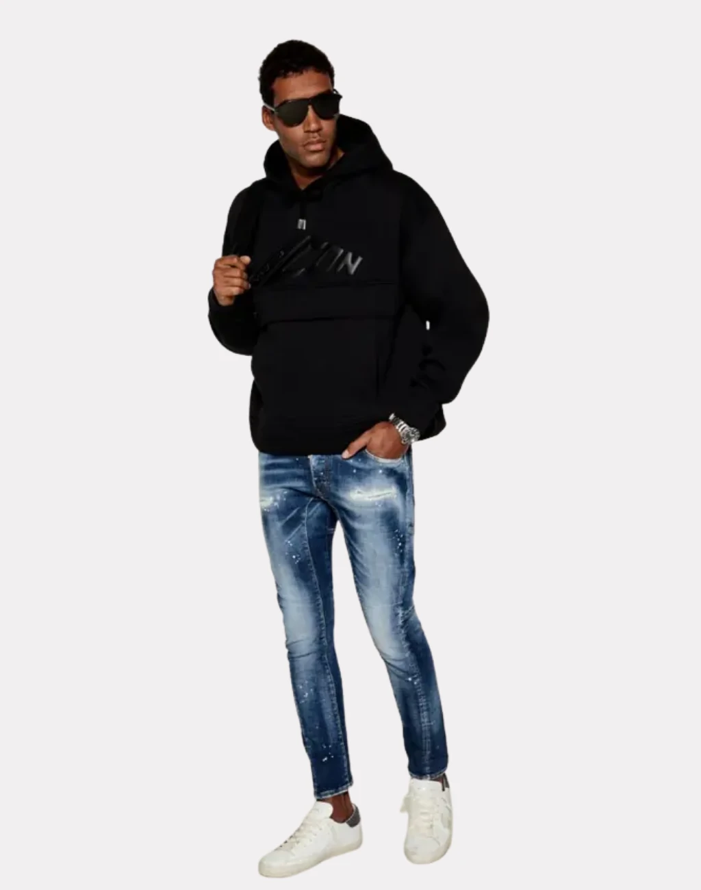 Erkek Siyah Logo Baskılı Sweatshirt