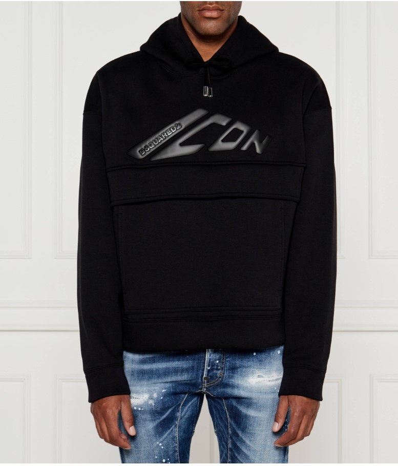 Erkek Siyah Logo Baskılı Sweatshirt
