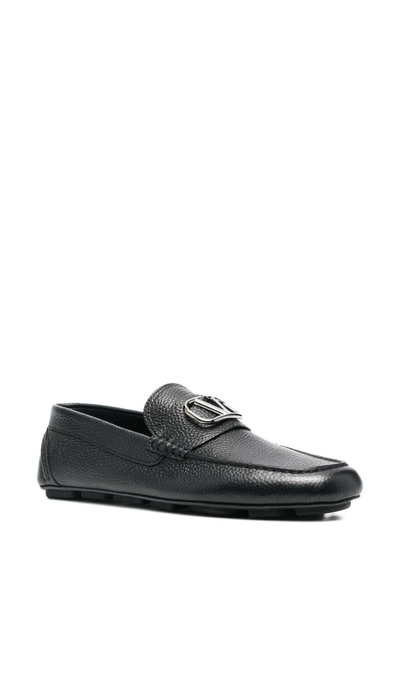 Black V Logo Leather Loafers