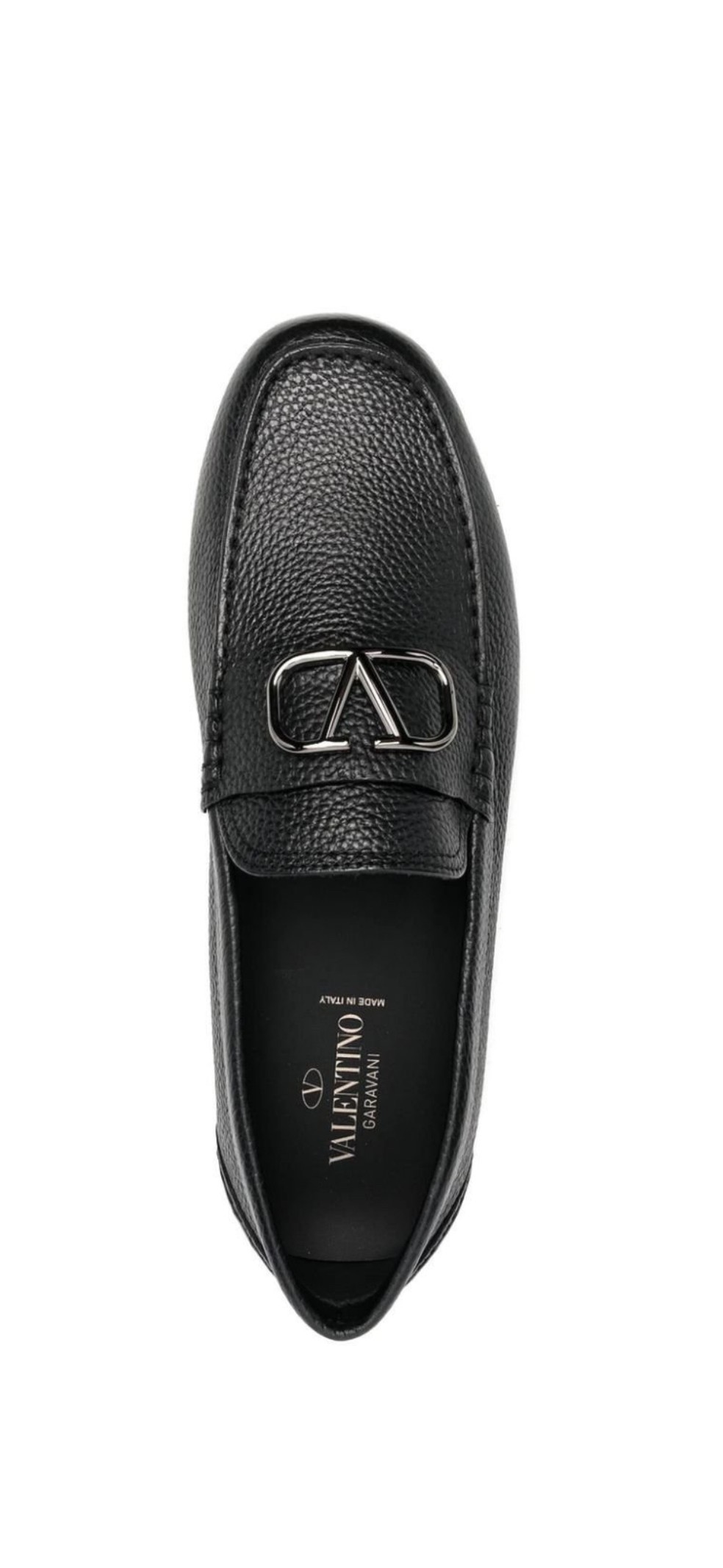 Black V Logo Leather Loafers