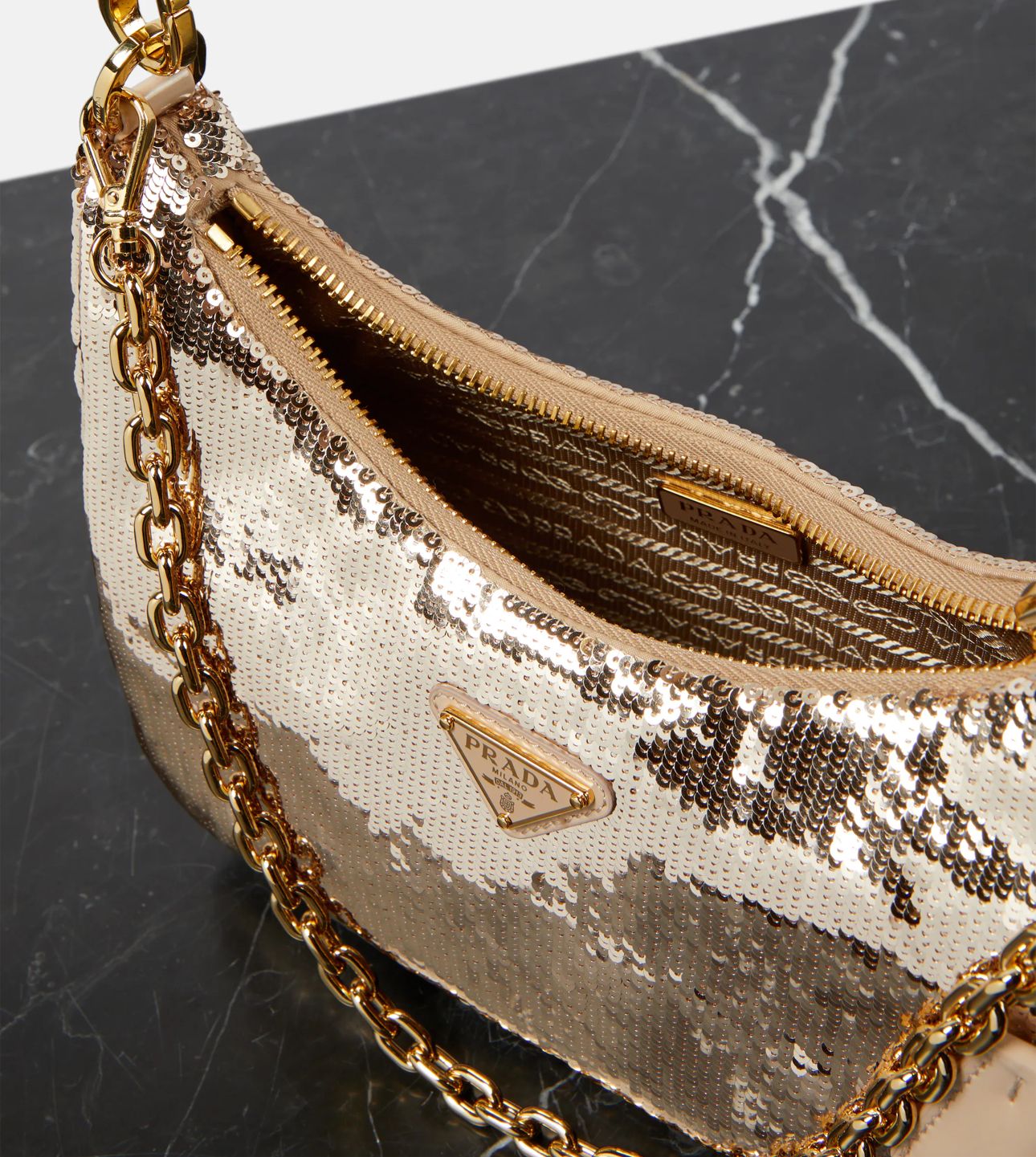 Sequined Re-Nylon shoulder bag