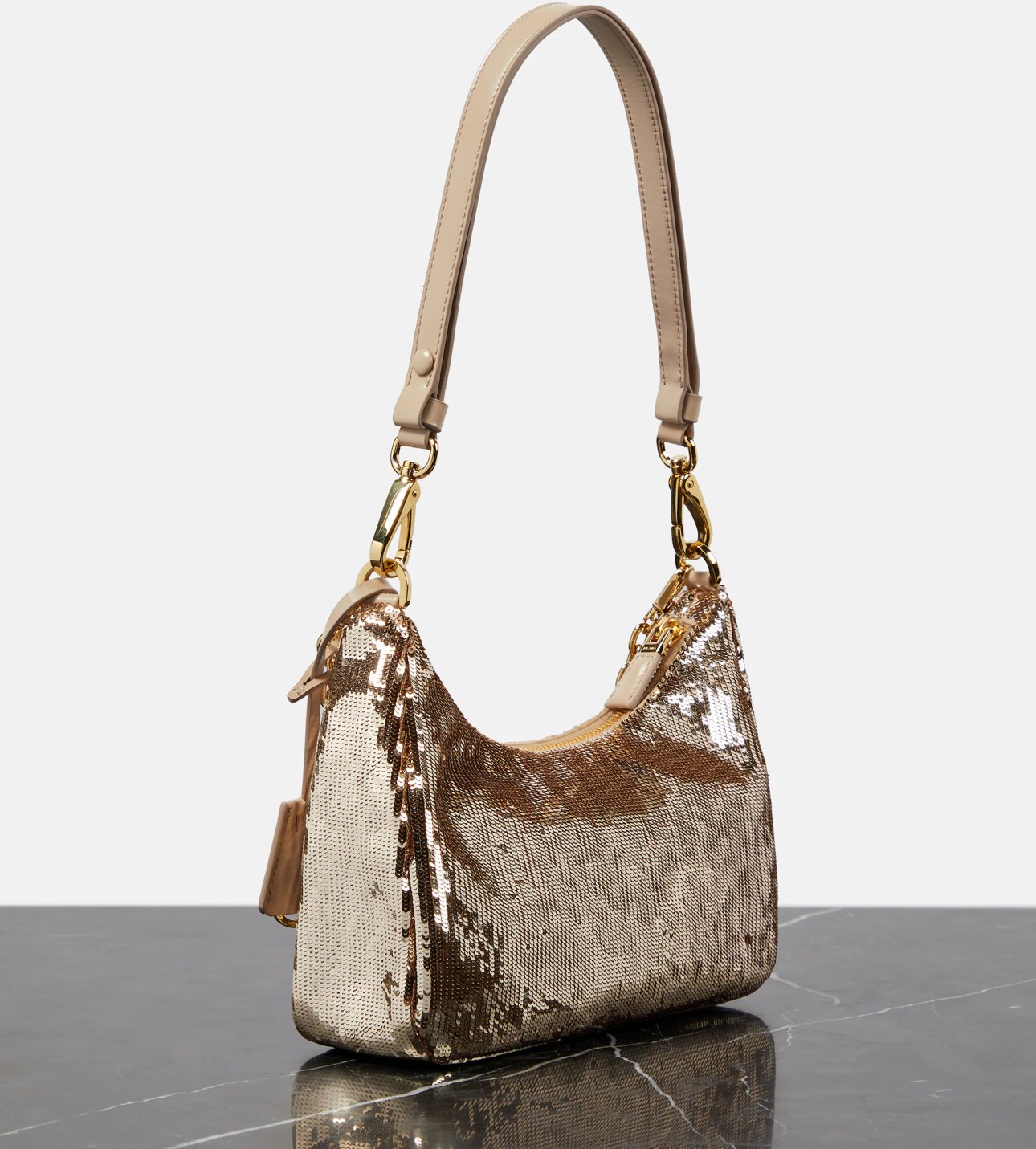 Sequined Re-Nylon shoulder bag