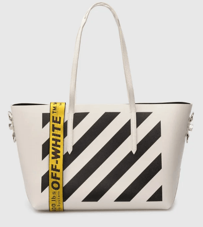 Diag Print Leather Tote Bag