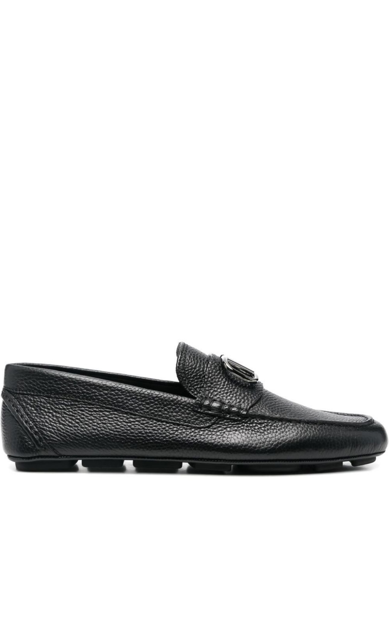 Black V Logo Leather Loafers