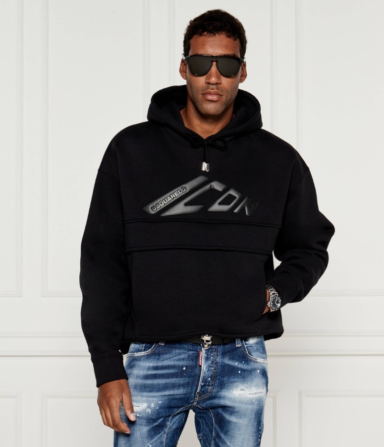 Erkek Siyah Logo Baskılı Sweatshirt