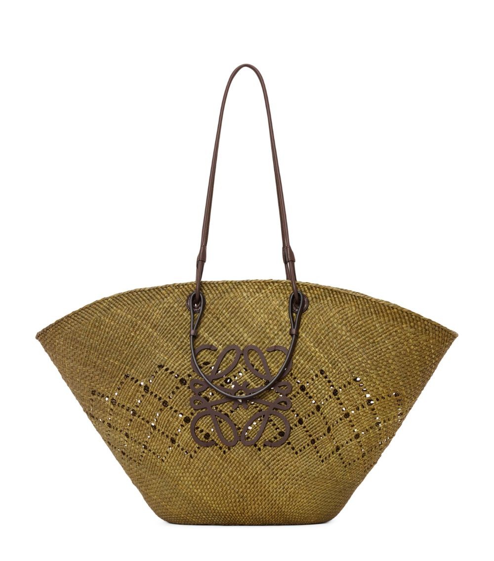 Loewe x Paula's Ibiza Large Woven Anagram Basket Bag - Kestane/Zeytin rengi