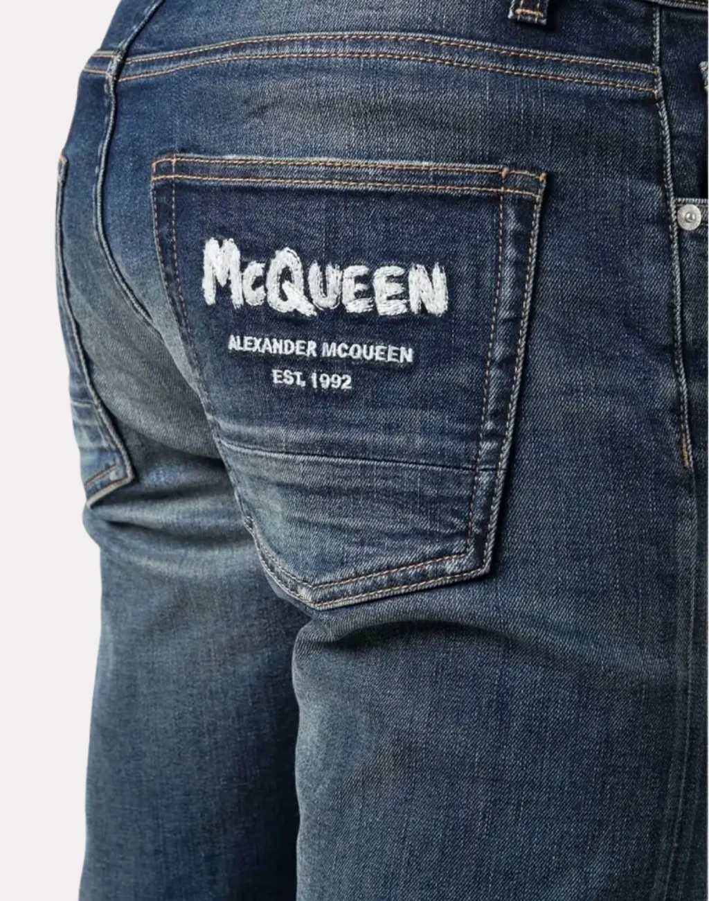 Men Graffiti Denim Jeans in Washed Blue