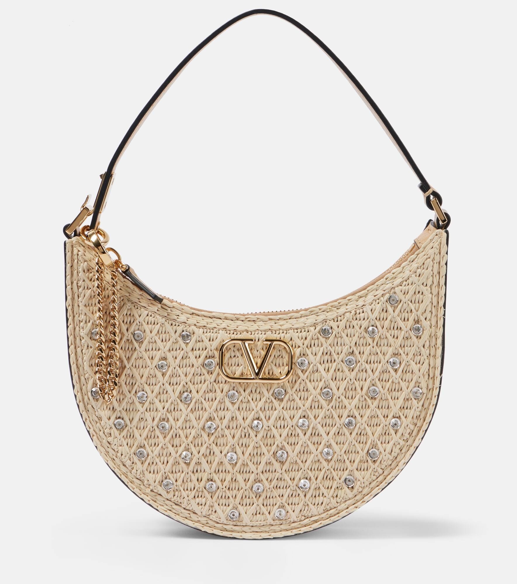 VLogo Signature Raffia-effect Omuz Çantası