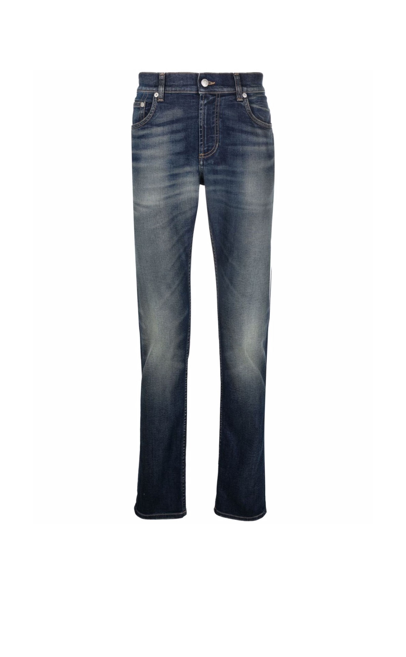 Men Graffiti Denim Jeans in Washed Blue