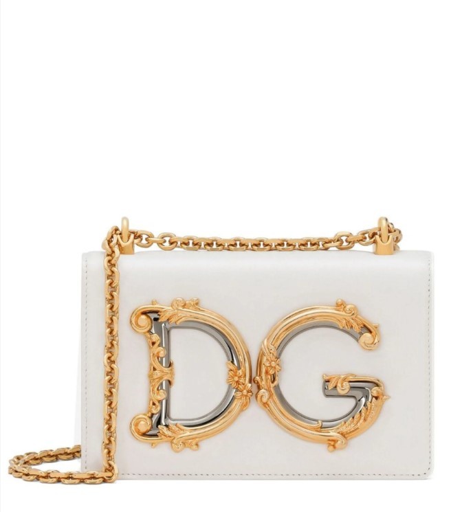 White DG Girls Leather Cross Body Bag