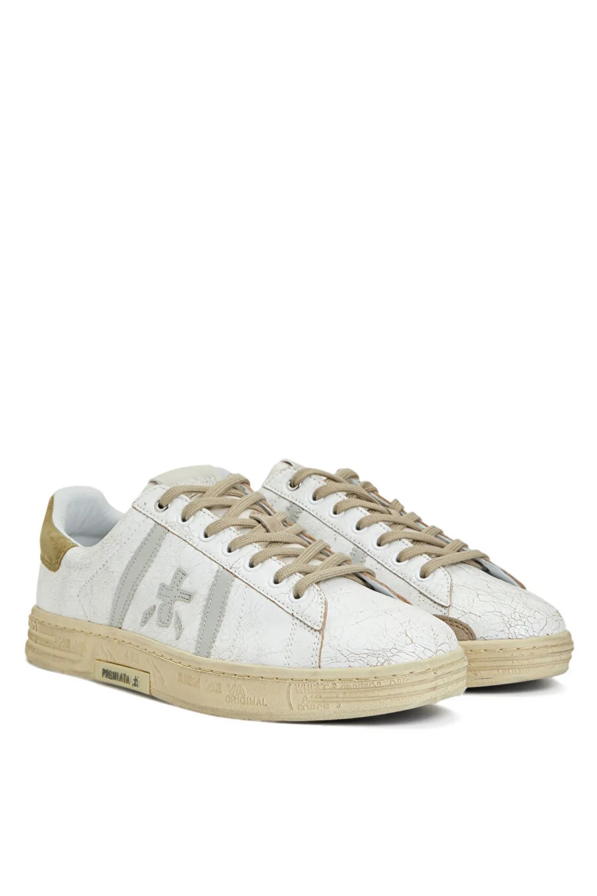 Russell Krem Logolu Erkek Deri Sneaker