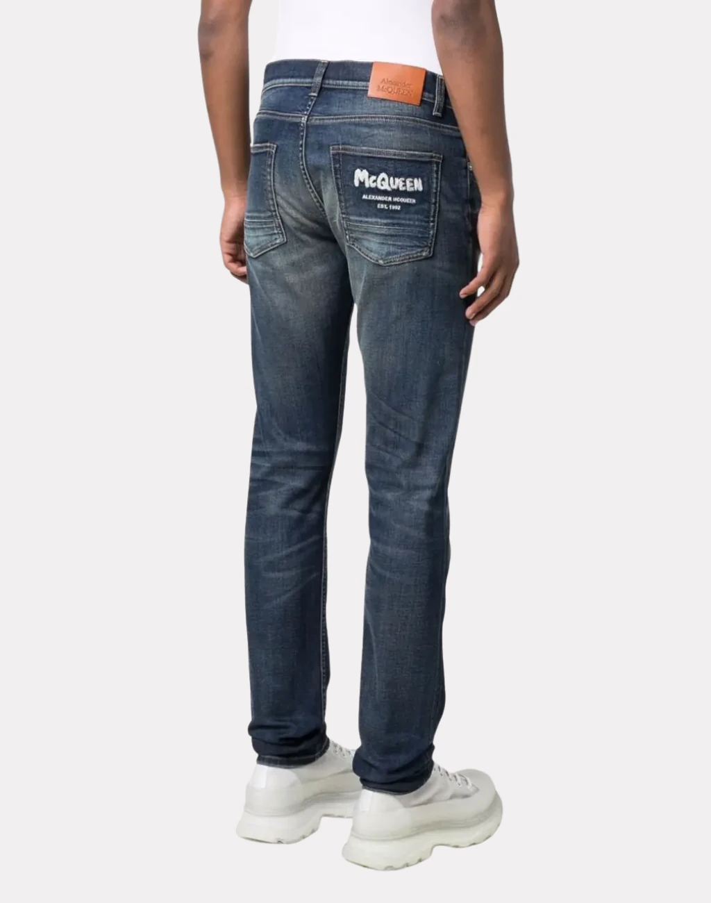 Men Graffiti Denim Jeans in Washed Blue