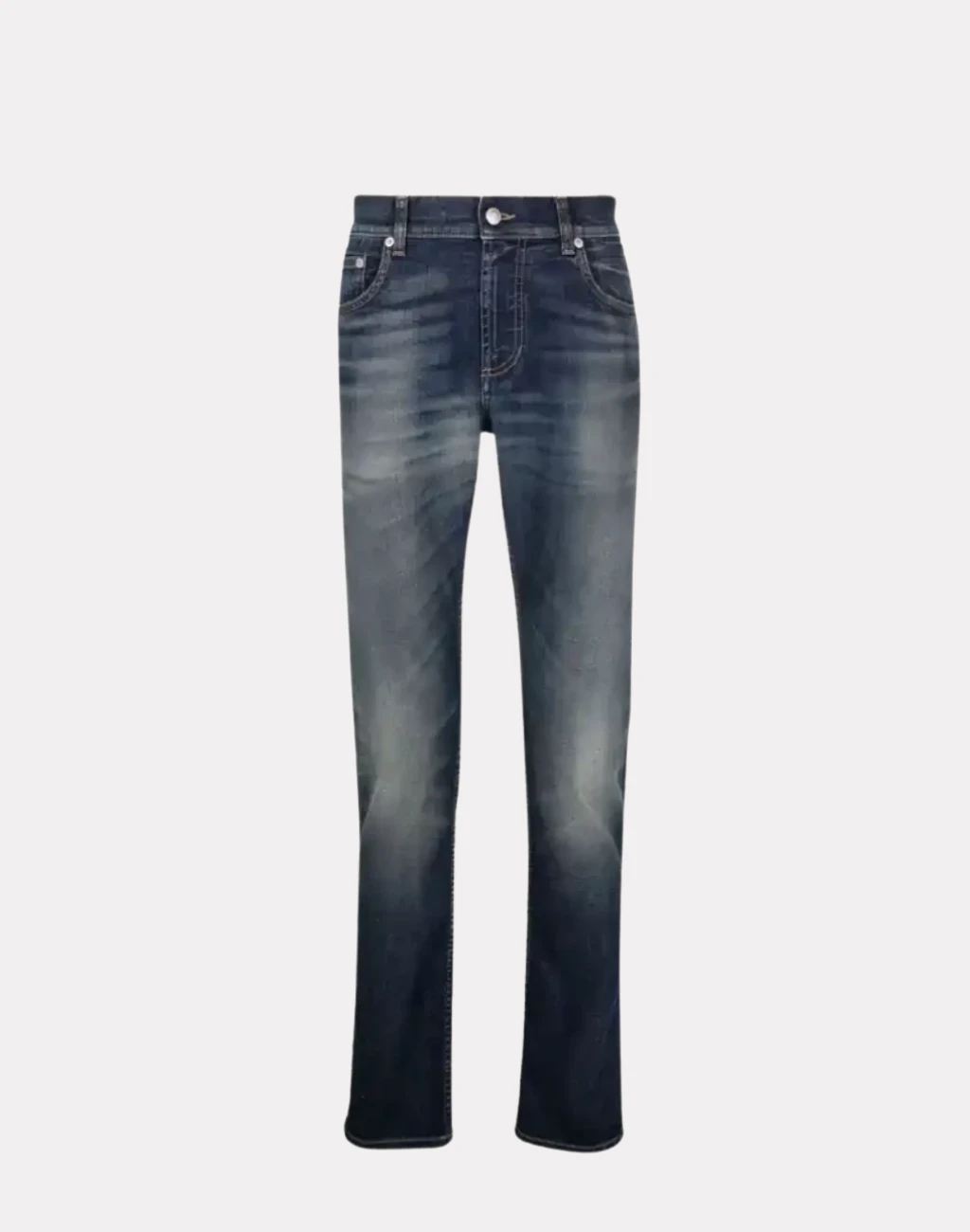 Men Graffiti Denim Jeans in Washed Blue