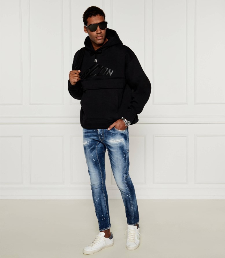Erkek Siyah Logo Baskılı Sweatshirt