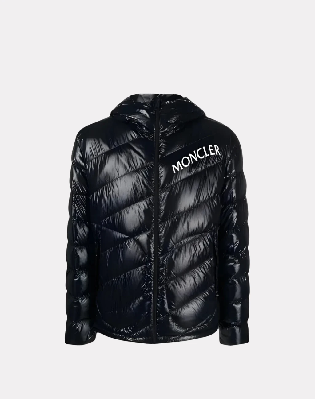 Siyah Kapüşonlu Logolu Puff Mont