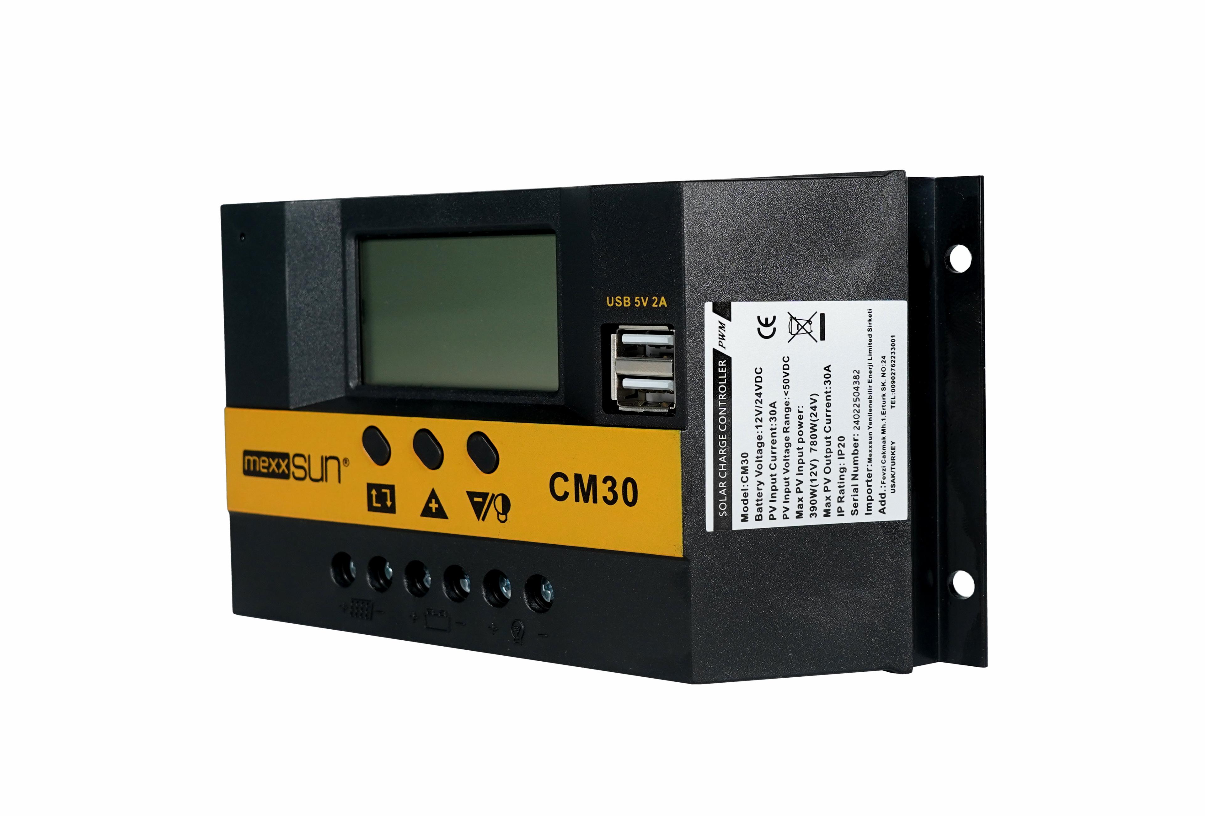 Mexxsun CM-30 30A 12/24V PWM Solar Şarj Kontrol Cihazı | Çift USB