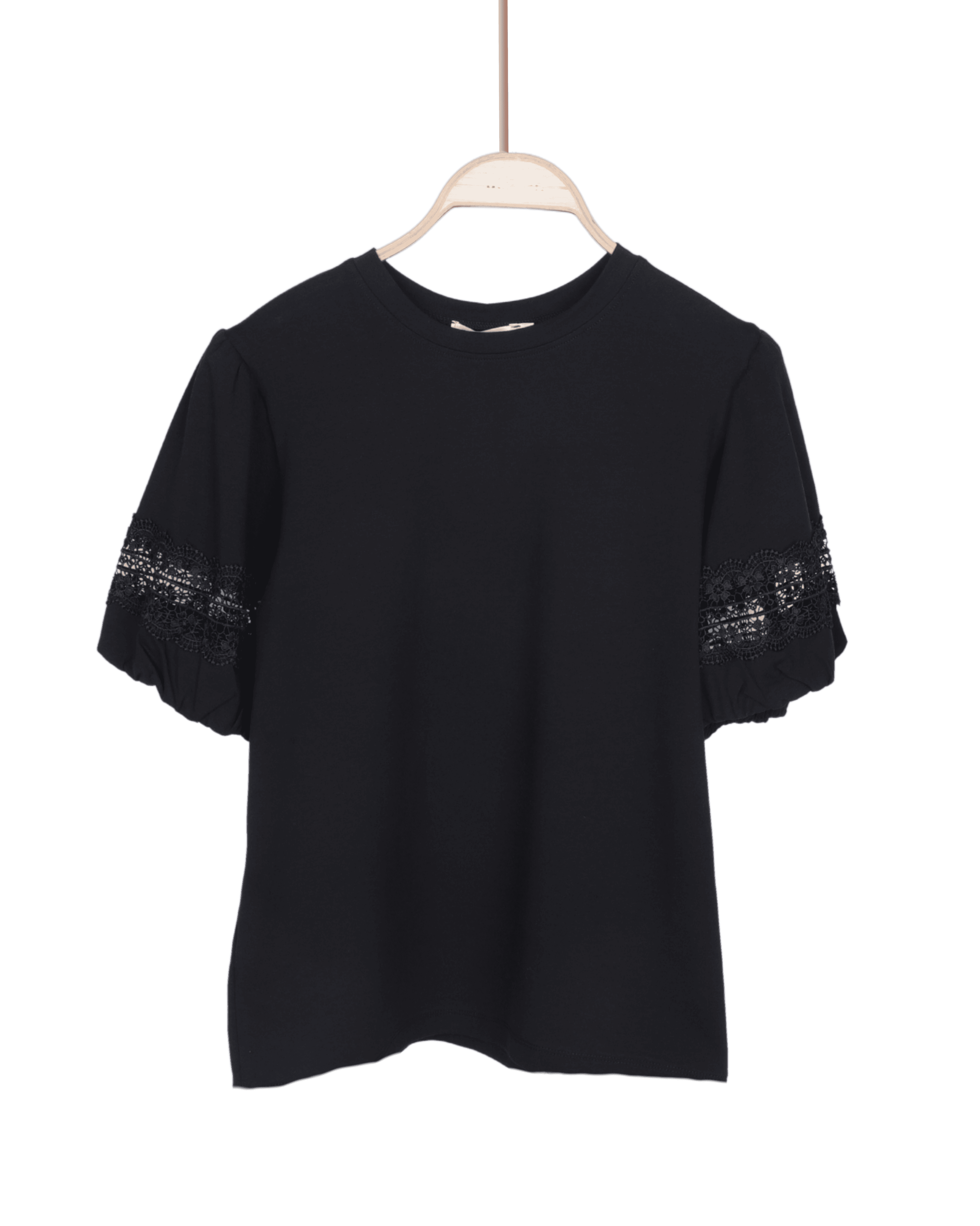 Kolu Dantelli Kısa T-Shirt - Siyah