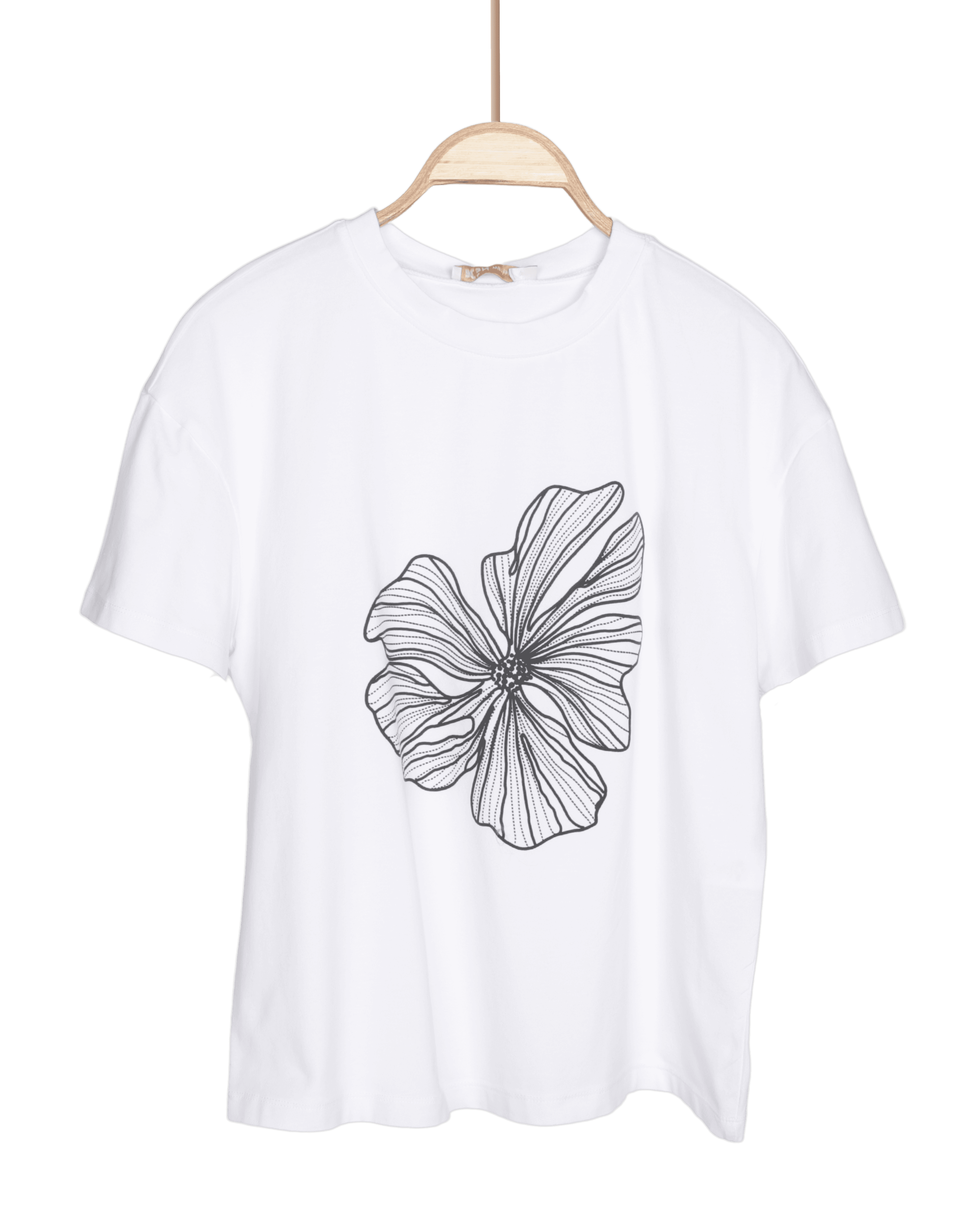 Çiçekli Kısa Kollu T-Shirt - Beyaz