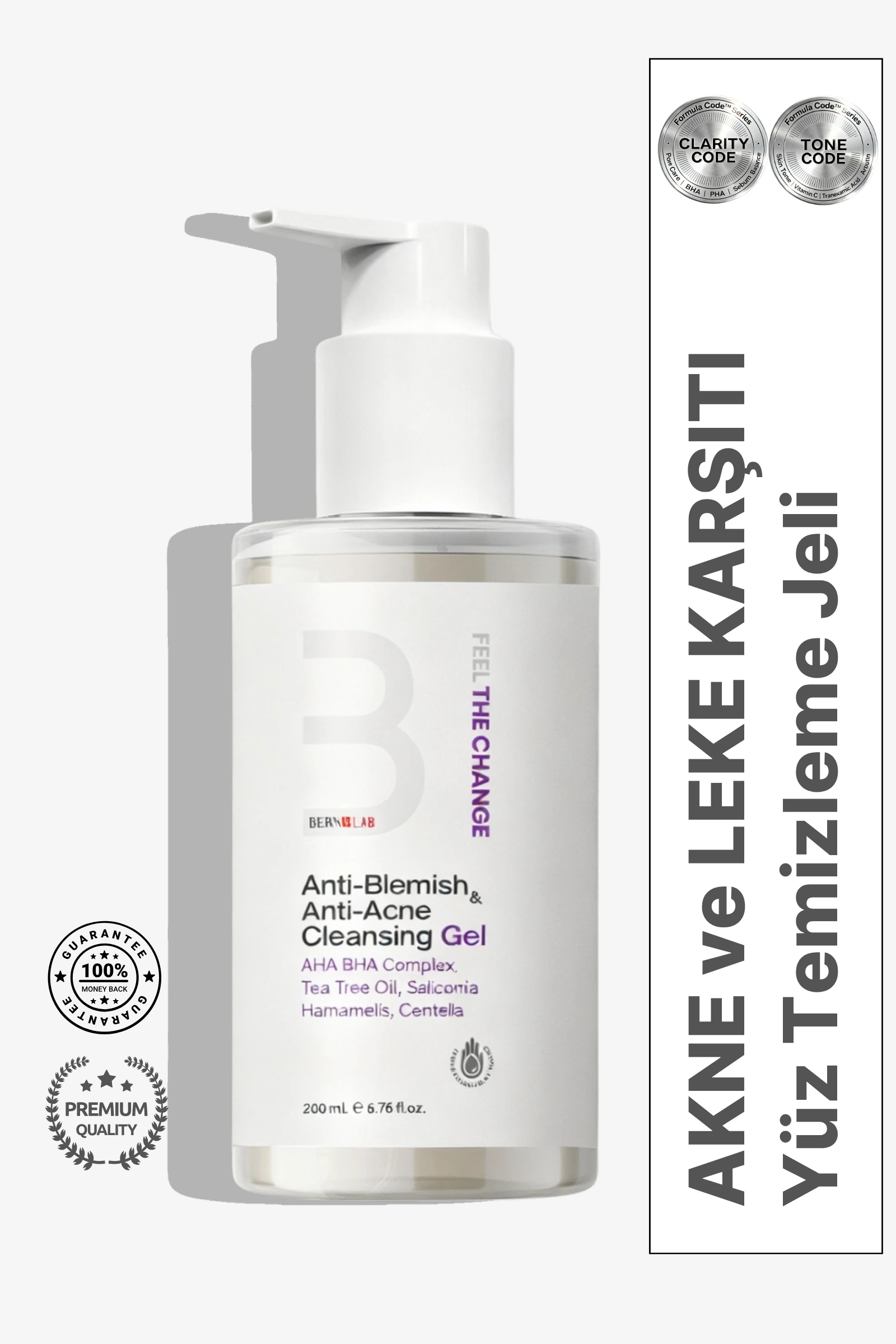 Bern+Lab Akne ve Siyah Nokta Eğilimli Ciltler İçin AHA/BHA Arındırıcı Temizleme Jeli