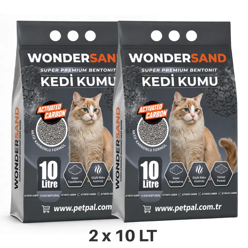 WonderSand Aktif Karbonlu Süper Premium Bentonit Kedi Kumu 2 x 10