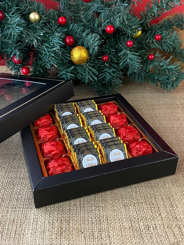 Siyah Kutuda Baston Şeker Hediyeli Yılbaşı Çikolatası, Yeni Yıl Hediyesi