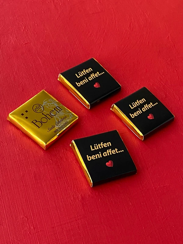 Siyah Kutuda "Lütfen Beni Affet" Yazılı Özür Çikolataları, Özür Dilerim Çikolatası
