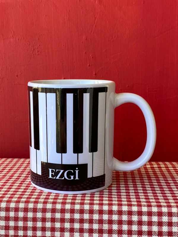 Kutuda Çikolatalı Piyano Kupa, Porselen Kupa, Piyano Sevenlere, Müzik Öğretmeni Hediyesi, İsme Özel