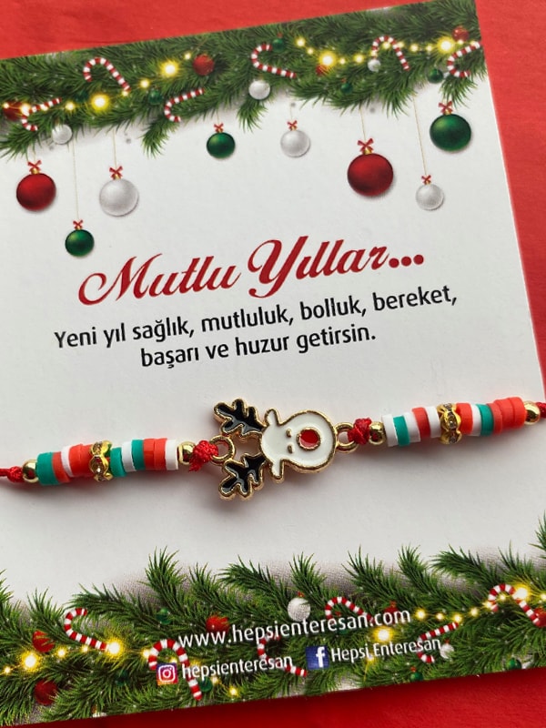 Geyik Figürlü Yılbaşı Bilekliği, Yeni Yıl Hediyesi, El Yapımı