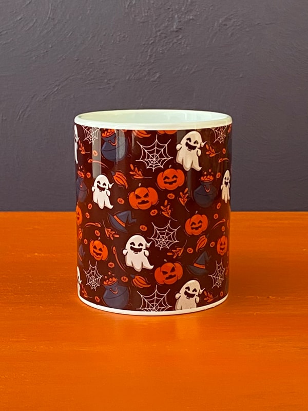 Karışık Desenli Siyah Zeminli Halloween Kupası, Cadılar Bayramı Kupası