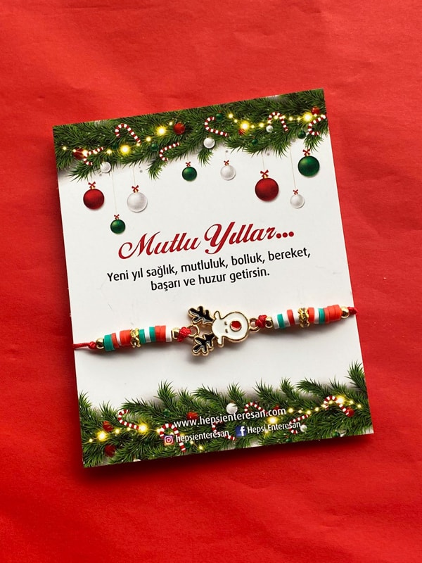 Geyik Figürlü Yılbaşı Bilekliği, Yeni Yıl Hediyesi, El Yapımı