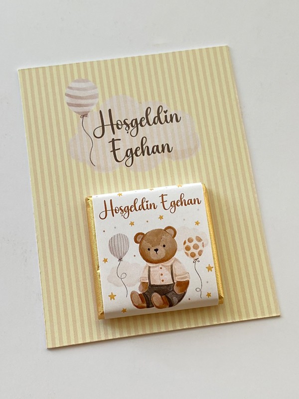 Pakette İsme Özel Erkek Bebek Çikolatası (32 adet), Yeni Doğan, Bebek Hediyesi, Bebek Çikolatası