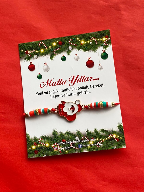 Noel Baba Figürlü Yılbaşı Bilekliği, Yeni Yıl Hediyesi, El Yapımı