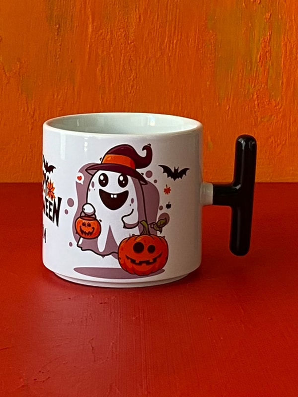 İsme Özel Hayalet Desenli Halloween T Kupa, Cadılar Bayramı Kupası, Ghost Kupa