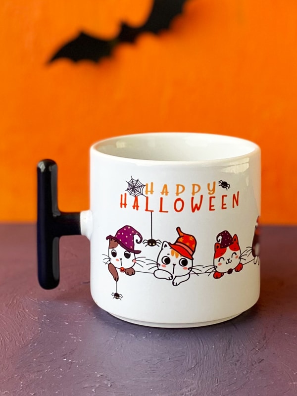 Çikolatalı, Happy Halloween Kedili  T Kupa, Cadılar Bayramı Kedili Kupa