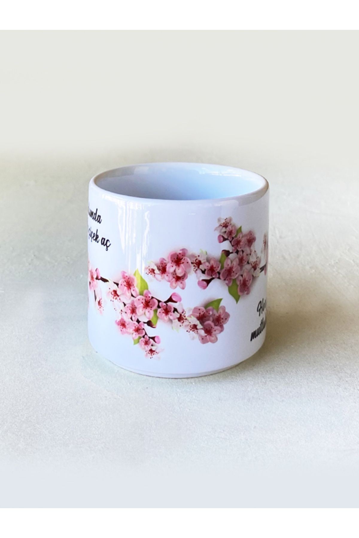 Mutluluk Kupası, Cherry Blossom, Kadınlara Özel, Porselen T Kupa, Doğum Günü Hediyesi