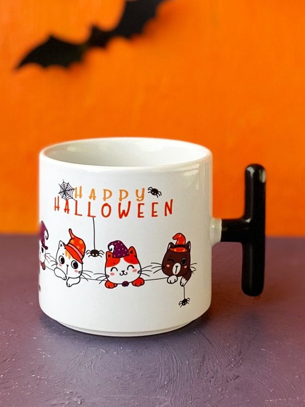 Kutuda Çikolatalı, Happy Halloween Kedili  T Kupa, Cadılar Bayramı Kedili Kupa