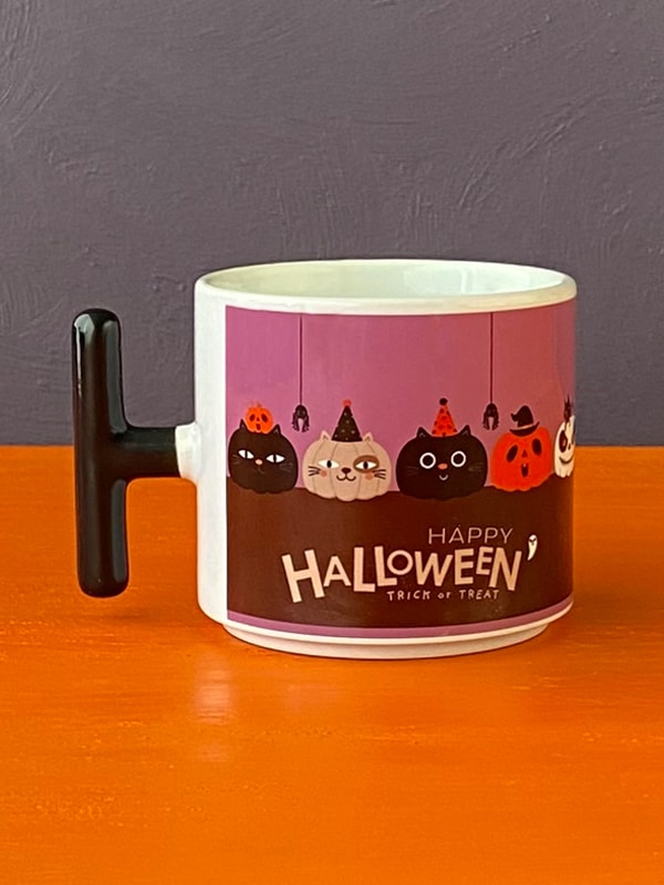 Happy Halloween Kedili T Kupa, Cadılar Bayramı Kupası, Kedili Kupa