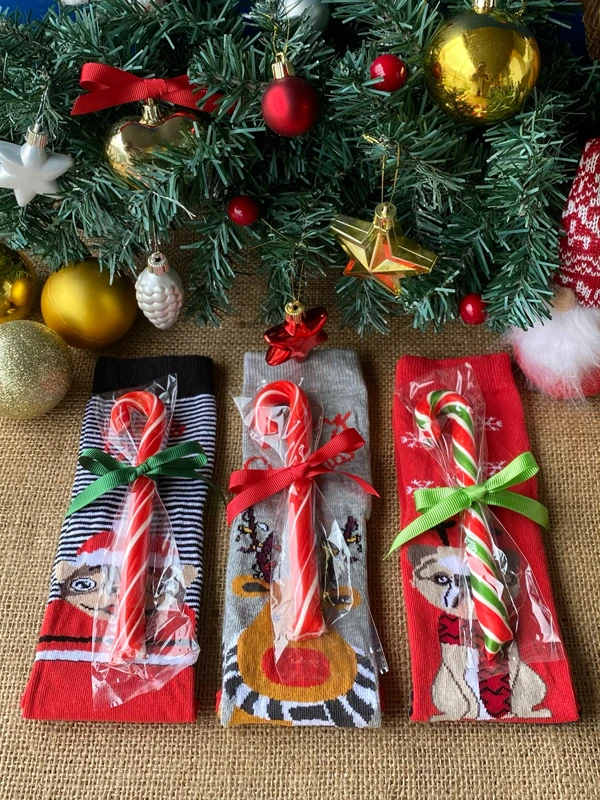 9 Adet Baston Şekerli Çorap, Yeni Yıl Hediyesi, Yılbaşı Hediyesi, Baston Şeker, Yılbaşı Çorabı