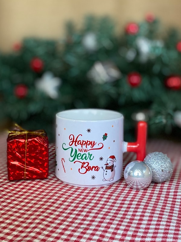 İsme Özel Ayıcıklı ve Baston Şekerli Yeni Yıl Kupası, Kardan Adamlı T Kupa, Yılbaşı Hediyesi