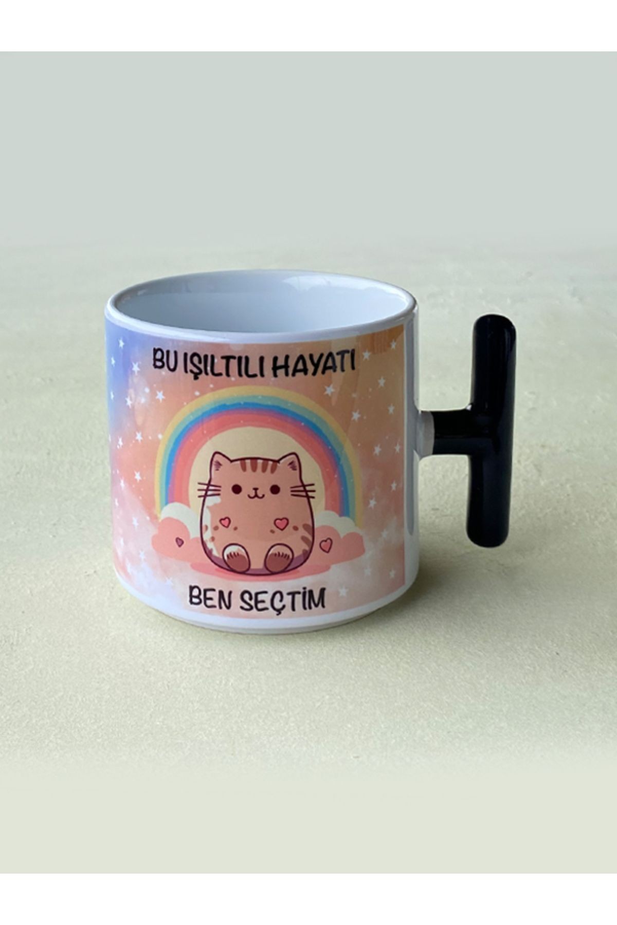 Işıltılı Hayat Kupası, Kedili Kupa, Kedi Sevenlere, Porselen T Kupa, Doğum Günü Hediyesi