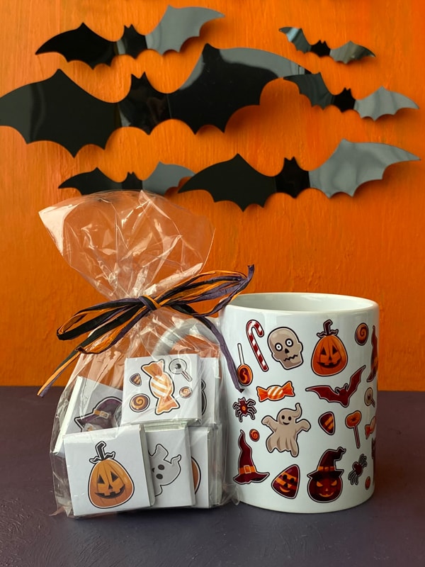 Çikolatalı Karışık Desenli Halloween Kupası, Cadılar Bayramı Kupası 