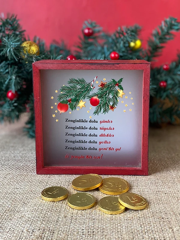 Para Çikolatalı Ahşap Yılbaşı Kumbarası, Yeni Yıl Hediyesi