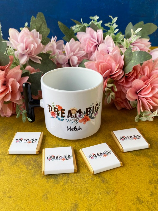 Çikolatalı Kişiye Özel "DREAM BIG" Kupası, Arkadaşa Hediye, Doğum Günü Hediyesi