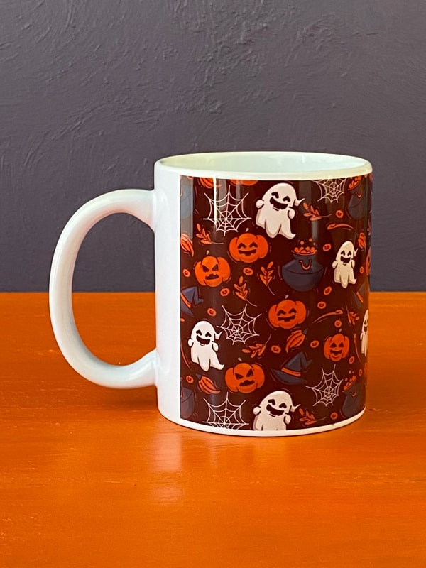 Karışık Desenli Siyah Zeminli Halloween Kupası, Cadılar Bayramı Kupası