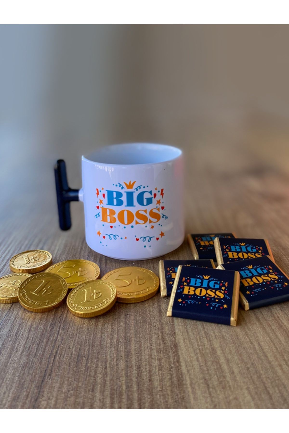 Çikolatalı Big Boss Kupası, Patron Kupası, Kişiye Özel Porselen T Kupa, Doğum Günü Hediyesi