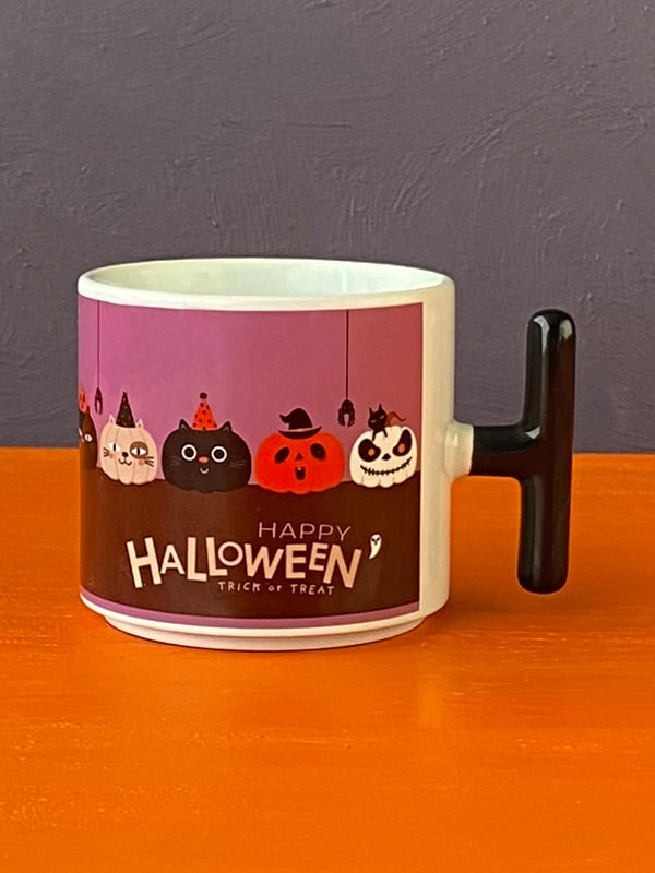 Happy Halloween Kedili T Kupa, Cadılar Bayramı Kupası, Kedili Kupa