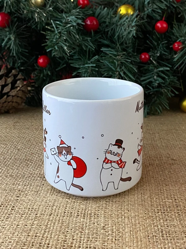 Yılbaşına Özel Kedili Kupa, Porselen T Kupa, Kedi Sevenlere, Yeni Yıl Hediyesi